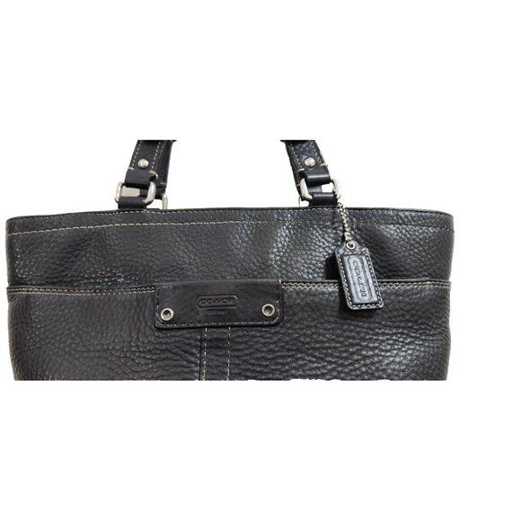Coach Black Pebbled Leather Tote Bag Women’s Shoulder Bag Silver Hardware Buckle - Picture 4 of 16